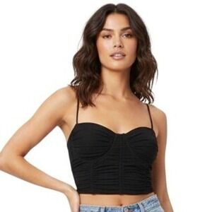 Windsor Tank Top Women's Small Black Ruched Sweetheart Lace Up Back Crop Cami